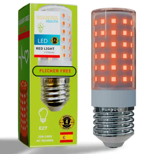 Bombilla BIO LED Luz Roja Flicker FREE E27 8W casquillo 27mm (Sin parpadeo)